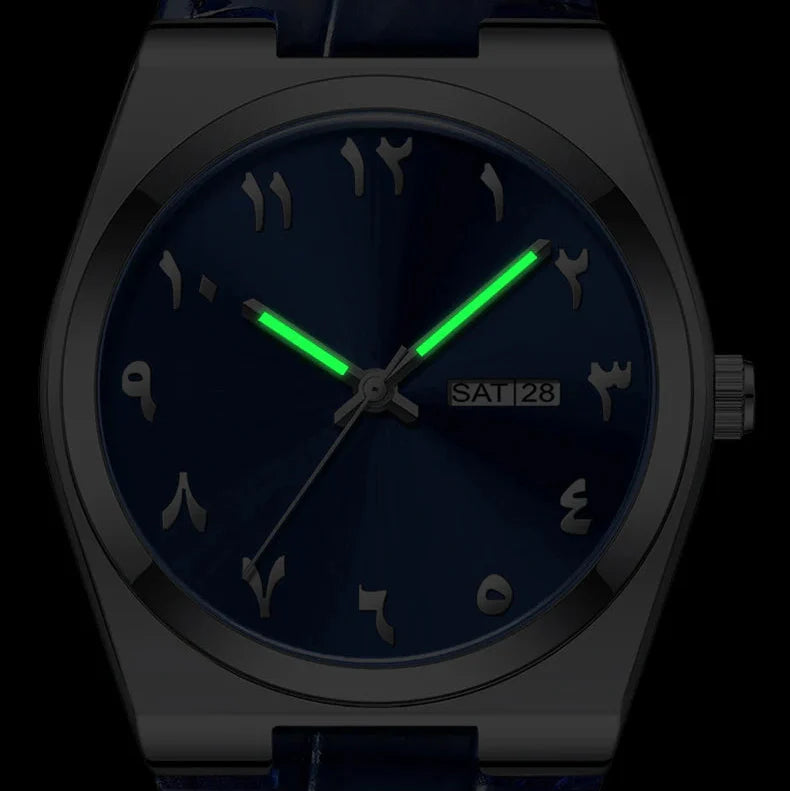 Stylish - Style Quartz Watch with Leather Strap  Arabic Numeral Dial  Calendar and Day Function Martino Valenti
